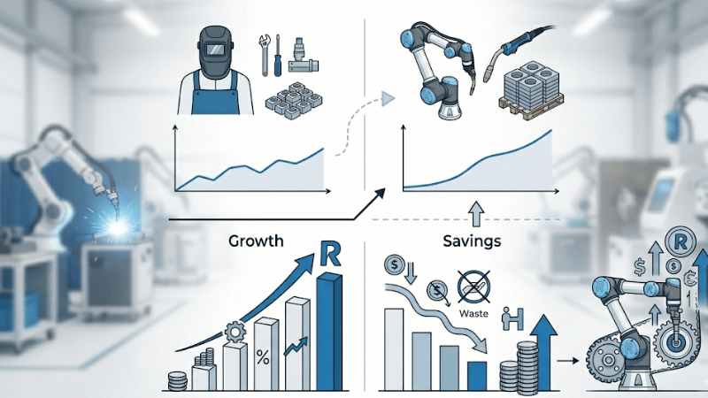 Graph illustrating ROI improvement and productivity increase after implementing cobot welding automation