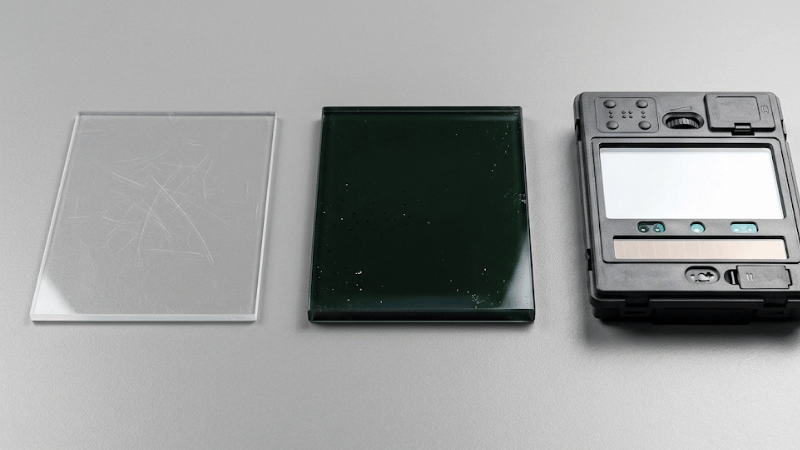 Comparison of clear cover lens, passive shaded viewing lens, and auto-darkening cartridge for welding helmets