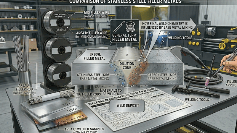 Dilution effect in stainless steel to carbon steel welding using ER309L filler metal