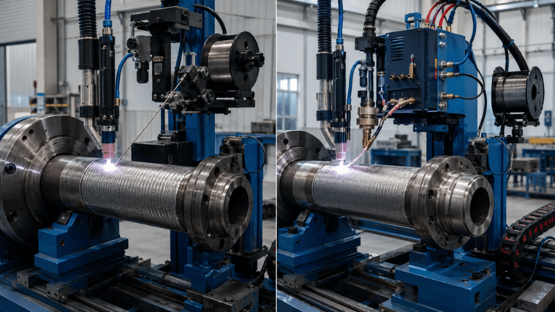 Side-by-side comparison of hot-wire TIG and cold-wire TIG cladding