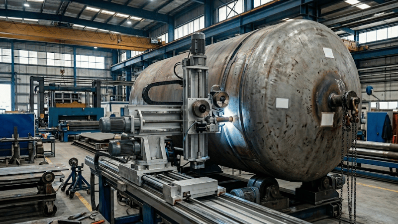 Narrow gap submerged arc welding on a thick wall pressure vessel shell with precise groove design and automated welding equipment
