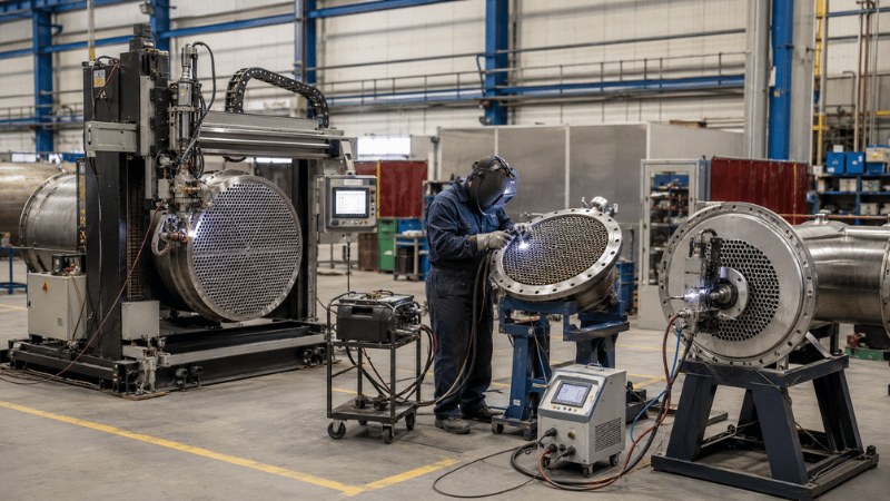 Comparison of rack-type, portable, and orbital tube sheet welding machines in an industrial workshop