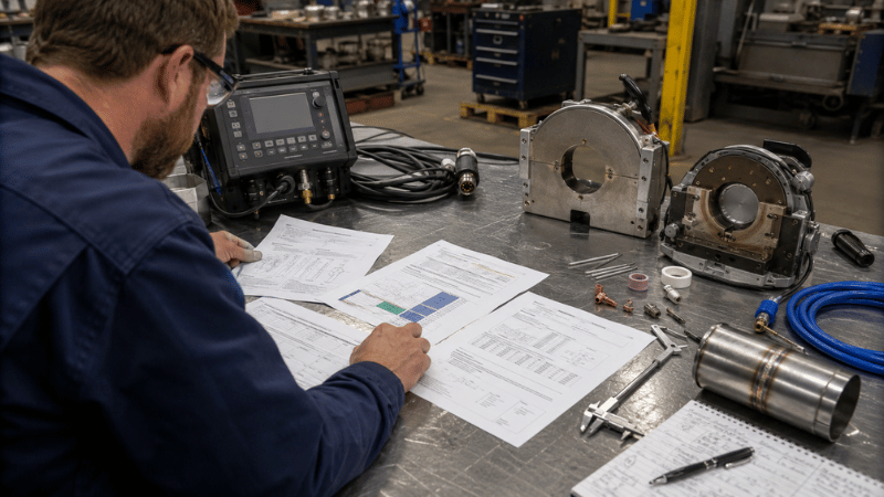 Engineer comparing weld procedures, duty cycle, weld heads, and power-source specifications for orbital welding.