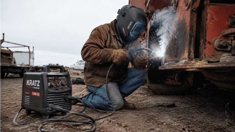 Self-shielded flux core welding used for outdoor steel repair on equipment