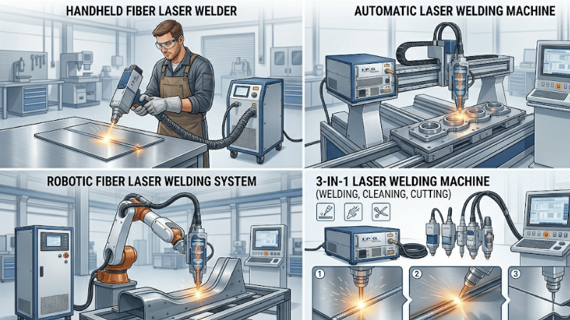 Comparison of handheld automatic robotic and 3-in-1 fiber laser welding machines