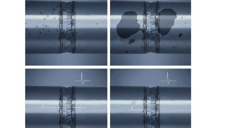 Comparison of common weld discontinuities including porosity and slag inclusions (volumetric) versus lack of fusion and cracks (planar) for RT and UT selection.