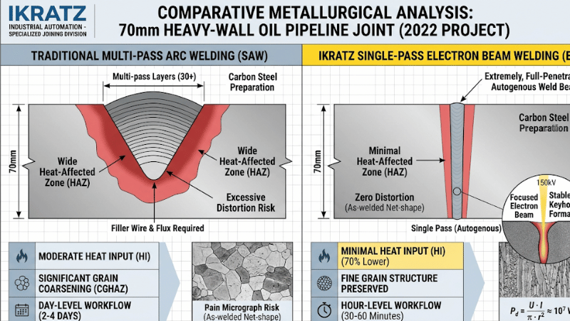 70mm heavy wall carbon steel single-pass electron beam weld 2022 oil gas project joint case study ikratz