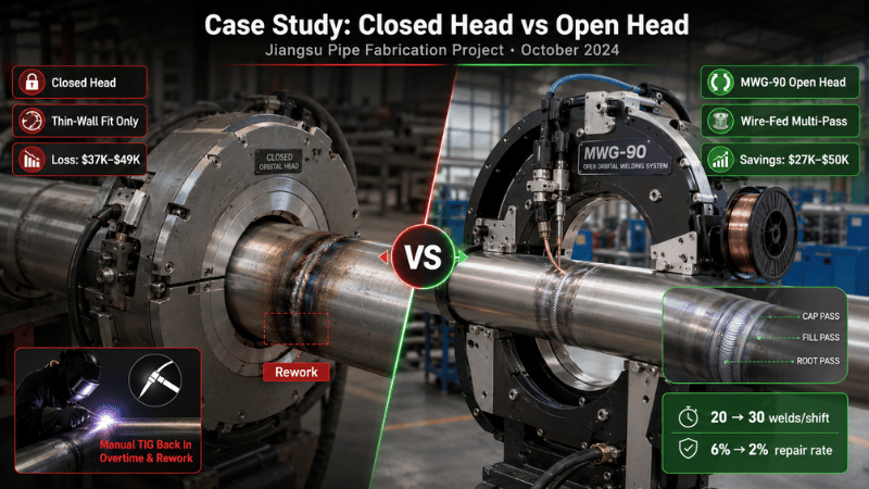 Comparison of a closed orbital welding head causing rework on thick-wall stainless steel