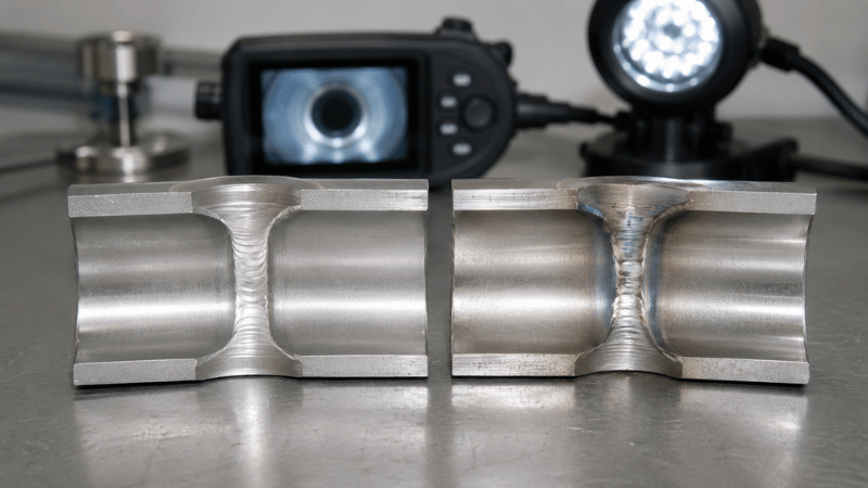 Internal bead comparison between orbital and manual TIG sanitary tube welds