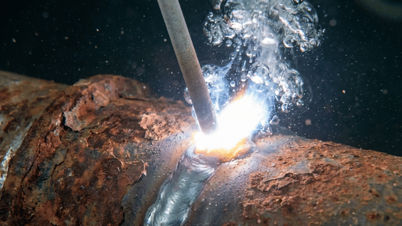 underwater welding arc in action