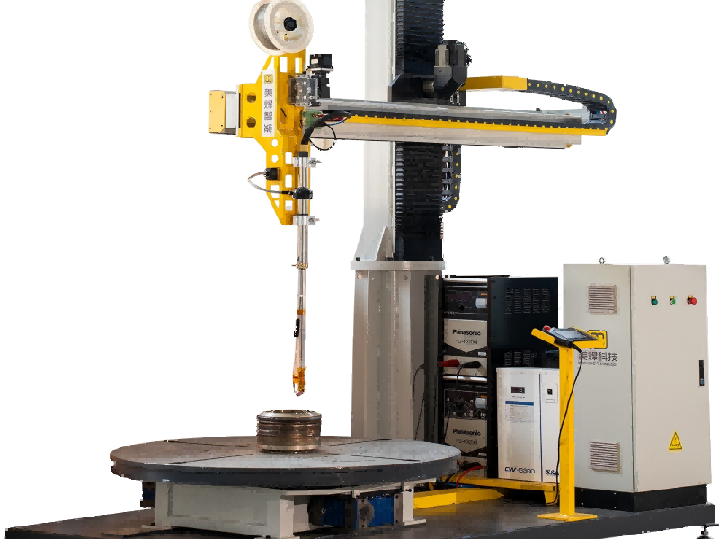 Industrial welding equipment on vertical rotary table